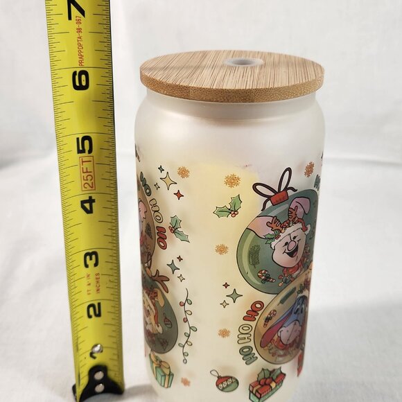 Christmas Winnie The Pooh Frosted Glass Tumbler 6 Inches New With Tags Fast Ship - Picture 13 of 14